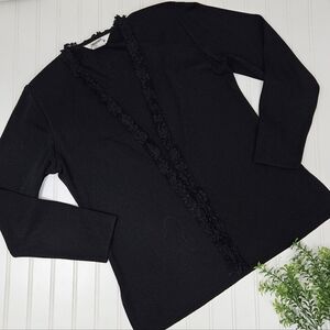 Exclusively Misook Black Cardigan Open Front Classic Size XS Stretch Work Wear